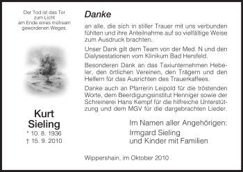 Traueranzeige von Kurt Sieling von HERSFELDER ZEITUNG