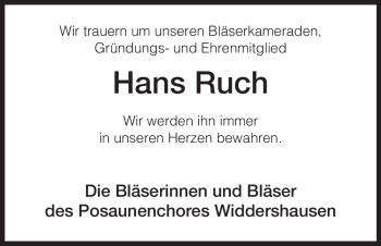 Traueranzeige von Hans Ruch von HERSFELDER ZEITUNG