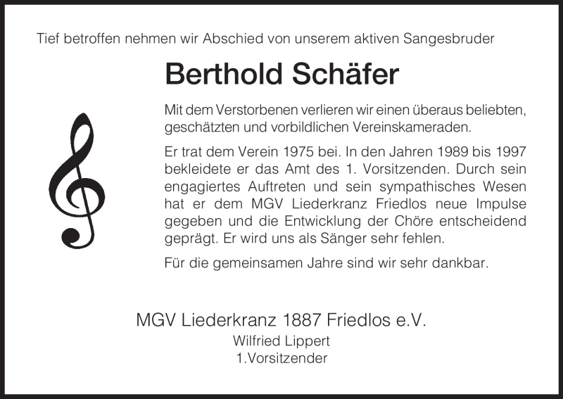  Traueranzeige für Berthold Schäfer vom 13.04.2011 aus HERSFELDER ZEITUNG