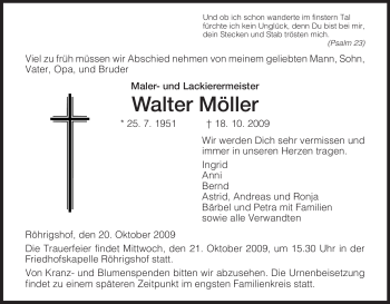 Traueranzeige von Waler Möller von HERSFELDER ZEITUNG