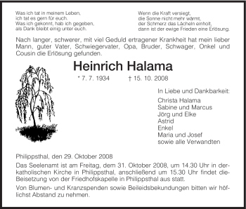 Traueranzeige von Heinrich Halama von HERSFELDER ZEITUNG