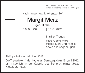 Traueranzeige von Margit Merz von HERSFELDER ZEITUNG