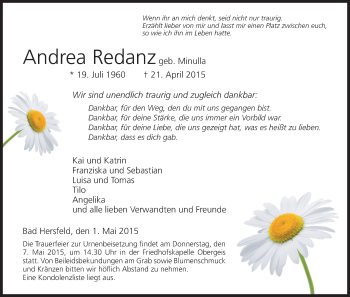 Traueranzeige von Andrea Redanz geb. Minulla von Hersfeld