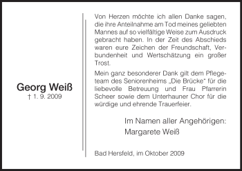 Traueranzeige von Georg Weiß von HERSFELDER ZEITUNG