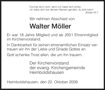 Traueranzeige von Walter Möller von HERSFELDER ZEITUNG