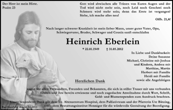 Traueranzeige von Heinrich Eberlein von HERSFELDER ZEITUNG