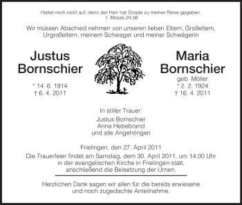 Traueranzeige von Maria Bornschier von HERSFELDER ZEITUNG