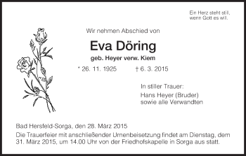 Traueranzeige von Eva Döring von Hersfeld