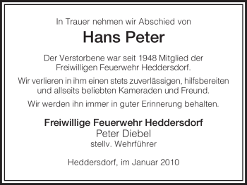 Traueranzeige von Hans Peter von HERSFELDER ZEITUNG