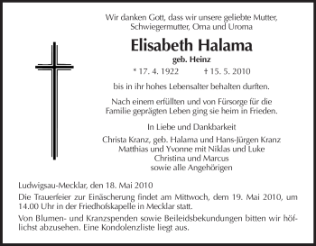 Traueranzeige von Elisabeth Halama von HERSFELDER ZEITUNG