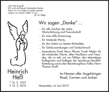 Traueranzeige von Heinrich Heß von HERSFELDER ZEITUNG