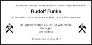 Traueranzeige von Rudolf Funke von HERSFELDER ZEITUNG