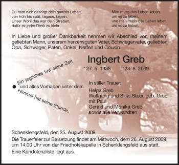 Traueranzeige von Ingbert Greb von HERSFELDER ZEITUNG