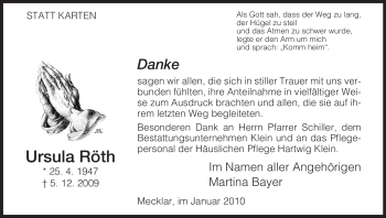 Traueranzeige von Ursula Röth von HERSFELDER ZEITUNG