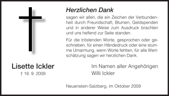 Traueranzeige von Lisette Ickler von HERSFELDER ZEITUNG