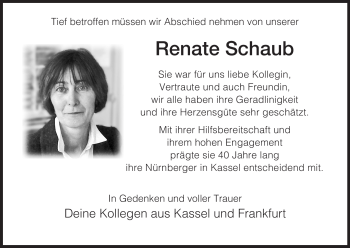 Traueranzeige von Renate Schaub von HERSFELDER ZEITUNG