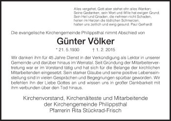 Traueranzeige von Günter Völker von Hersfeld