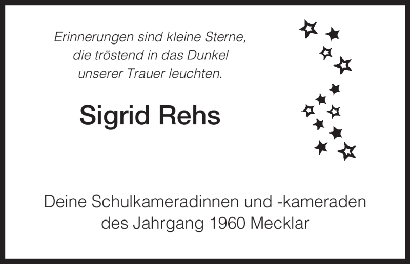  Traueranzeige für Sigrid Rehs vom 03.12.2009 aus HERSFELDER ZEITUNG