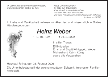 Traueranzeige von Heinz Weber von HERSFELDER ZEITUNG