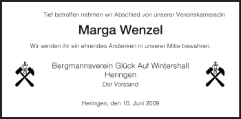 Traueranzeige von Marga Wenzel von HERSFELDER ZEITUNG