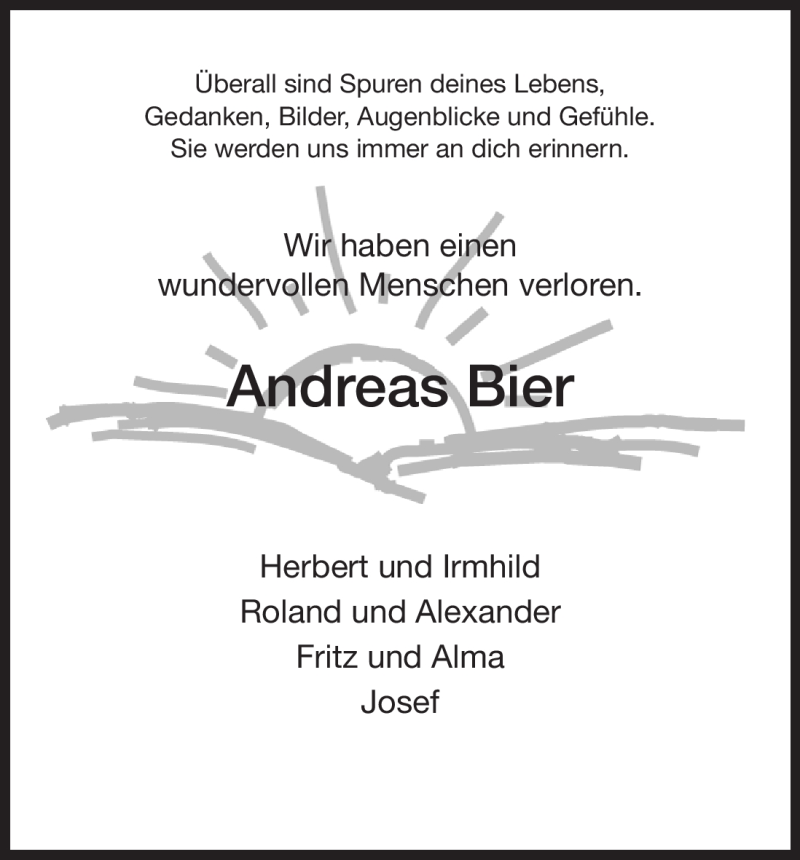  Traueranzeige für Andreas Bier vom 18.06.2011 aus HERSFELDER ZEITUNG