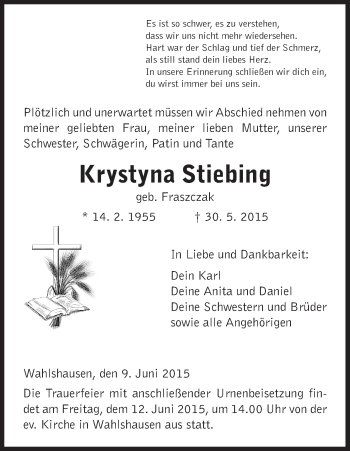 Traueranzeige von Krystyna Stiebing von Hersfeld