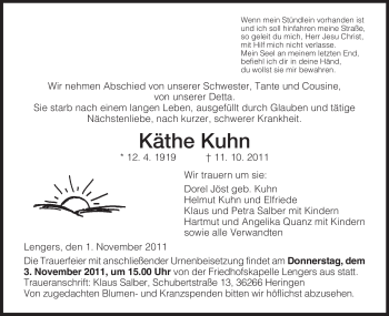 Traueranzeige von Käthe Kuhn von HERSFELDER ZEITUNG