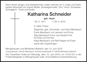 Traueranzeige von Katharina Schneider von HERSFELDER ZEITUNG