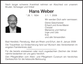 Traueranzeige von Hans Weber von HERSFELDER ZEITUNG