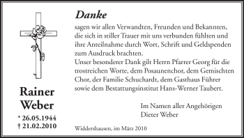 Traueranzeige von Rainer Weber von HERSFELDER ZEITUNG