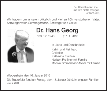 Traueranzeige von Hans Georg von HERSFELDER ZEITUNG