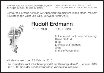 Traueranzeige von Rudolf Erdmann von HERSFELDER ZEITUNG