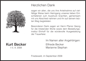 Traueranzeige von Kurt Becker von HERSFELDER ZEITUNG