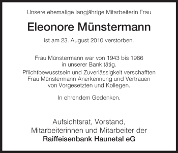 Traueranzeige von Eleonore Münstermann von HERSFELDER ZEITUNG