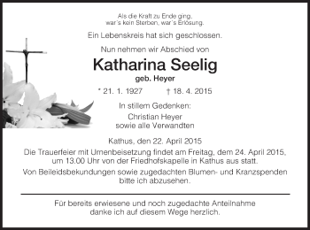 Traueranzeige von Katharina Seelig von Hersfeld