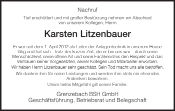 Traueranzeige von Karsten Litzenbauer von HERSFELDER ZEITUNG