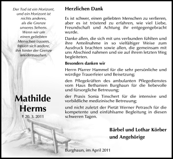 Traueranzeige von Mathilde Herms von HERSFELDER ZEITUNG