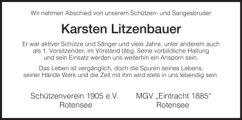 Traueranzeige von Karsten Litzenbauer von HERSFELDER ZEITUNG