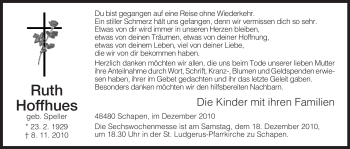 Traueranzeige von Ruth Hoffhues von HERSFELDER ZEITUNG