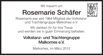 Traueranzeige von Rosemarie Schäfer von HERSFELDER ZEITUNG