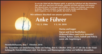 Traueranzeige von Anke Führer von HERSFELDER ZEITUNG