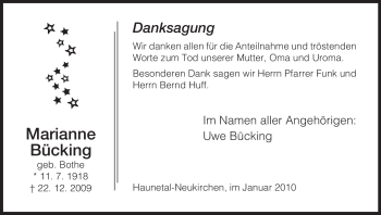 Traueranzeige von Marianne Bücking von HERSFELDER ZEITUNG