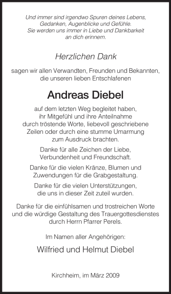 Traueranzeige von Andreas Diebel von HERSFELDER ZEITUNG