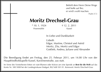 Traueranzeige von Moritz Drechsel-Grau von HERSFELDER ZEITUNG