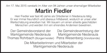 Traueranzeige von Martin Fiedler von Hersfeld