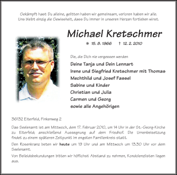 Traueranzeige von Michael Kretschmer von HERSFELDER ZEITUNG