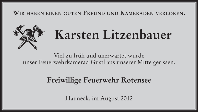  Traueranzeige für Karsten Litzenbauer vom 08.08.2012 aus HERSFELDER ZEITUNG
