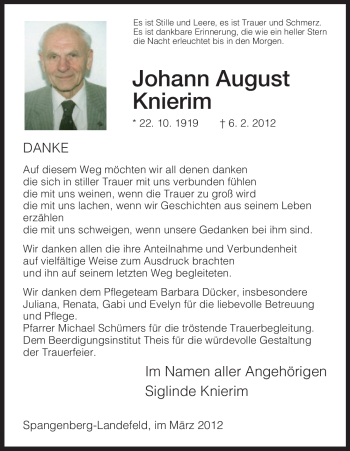 Traueranzeige von Johann August Knierim von HERSFELDER ZEITUNG