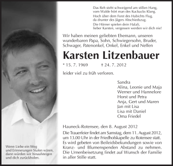 Traueranzeige von Karsten Litzenbauer von HERSFELDER ZEITUNG