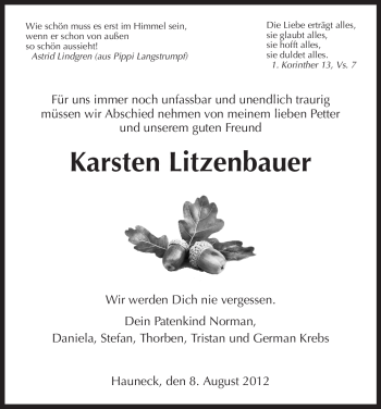 Traueranzeige von Karsten Litzenbauer von HERSFELDER ZEITUNG